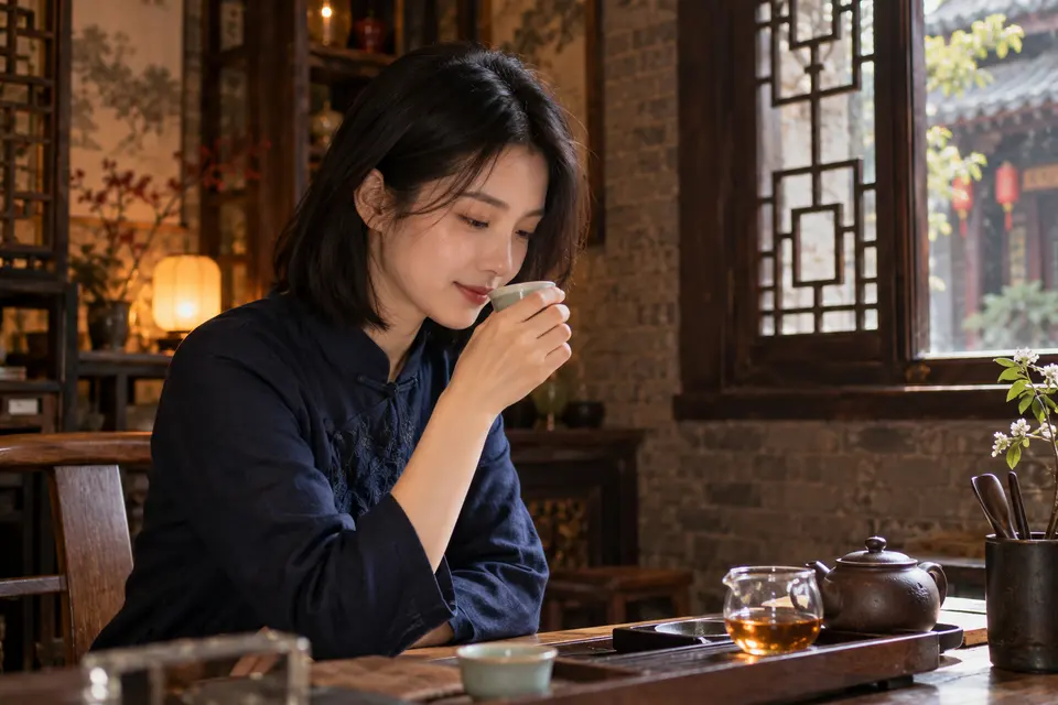 深色木作室内的闻香与陶杯