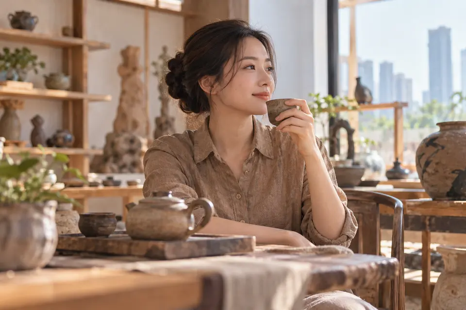 陶艺茶器工作室中的茶杯与茶具